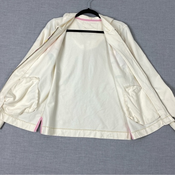 Paradise Shores Hooded Jacket Womens Large Cotton Cream Flowers Pockets Zippered - Picture 2 of 12
